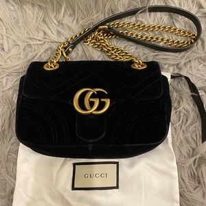 SOLD Gucci Velvet Matelasse Mini GG Marmont Shoulder Bag Black